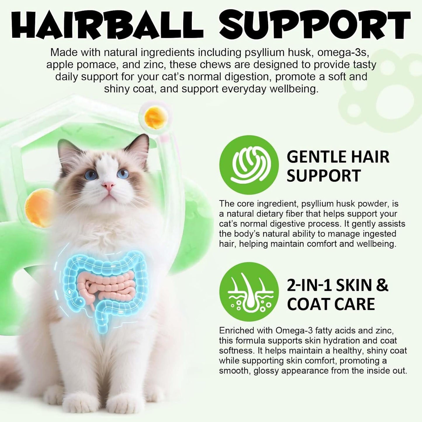 Hairball Control Cat Treats - Cat Hairball Remedy & Relief for Cats - Cat Hairball Control with Psyllium Seed Husk and Vitamins, Promotes Skin & Coat, Digestive, Urinary Health