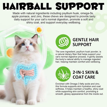Hairball Control Cat Treats - Cat Hairball Remedy & Relief for Cats - Cat Hairball Control with Psyllium Seed Husk and Vitamins, Promotes Skin & Coat, Digestive, Urinary Health