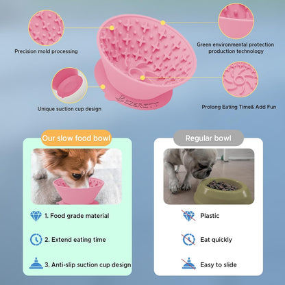 Dog Lick Bowl – Silicone Lick Mat for Dogs with Freeze Bone, Slow Feeder, Non-Slip Base, Includes Brush & Scraper, Large Opening for Anxiety Relief & Oral Health, Ideal for Frozen Treats (Pink)-Large