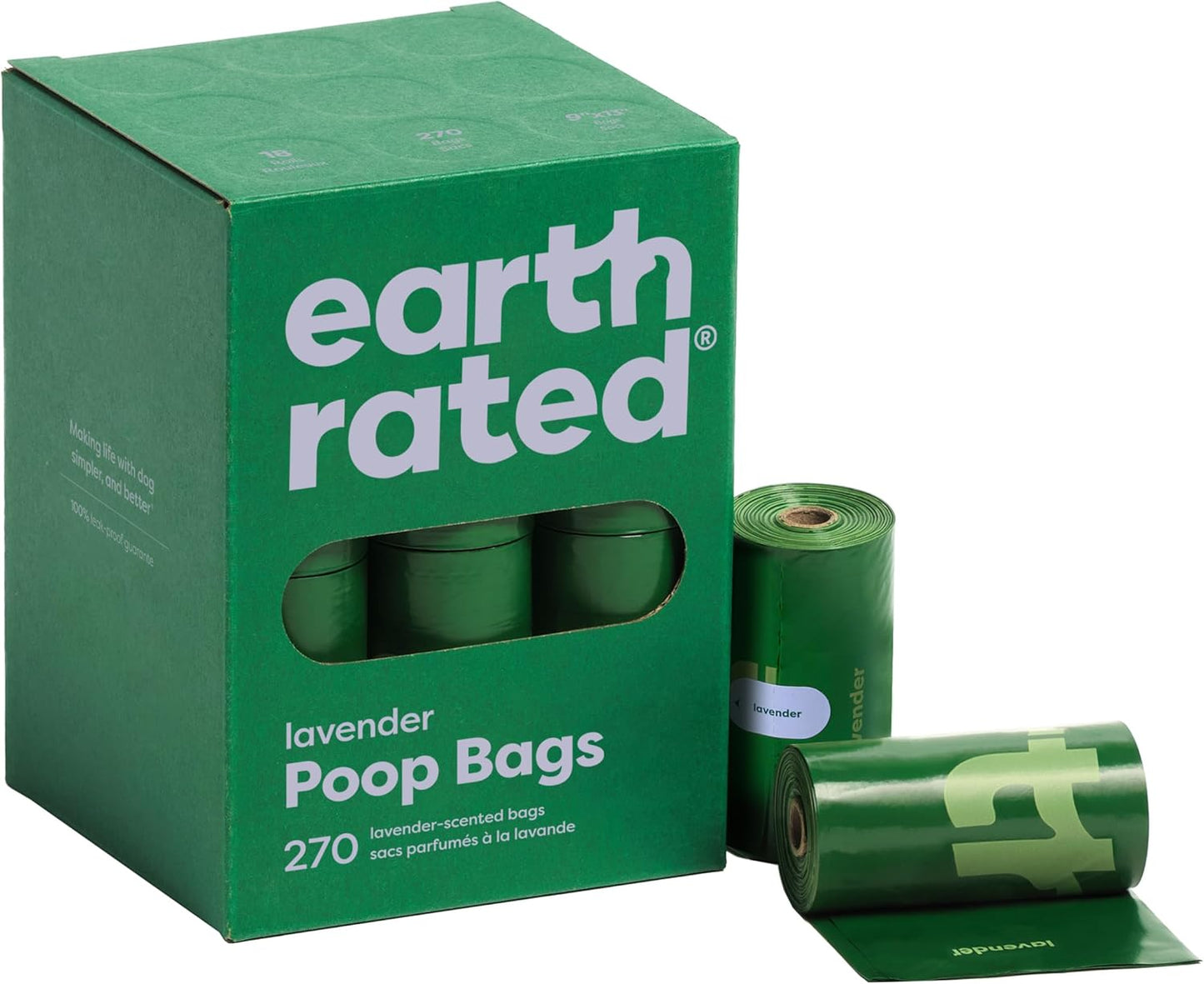 Earth Rated Poop Bags for Dogs, Guaranteed Leak Proof and Extra Thick Waste Bag Refill Rolls, Lavender Scented, 270 Bags