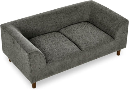 Mid-Century Modern Supportive Rectangular Pet Furniture Sofa with Backrest Armrests Cushioned Comfort Lounge Bed for Medium Large Dogs Indoor Living Room Accent Piece Durable Stable Design (Dark Grey)