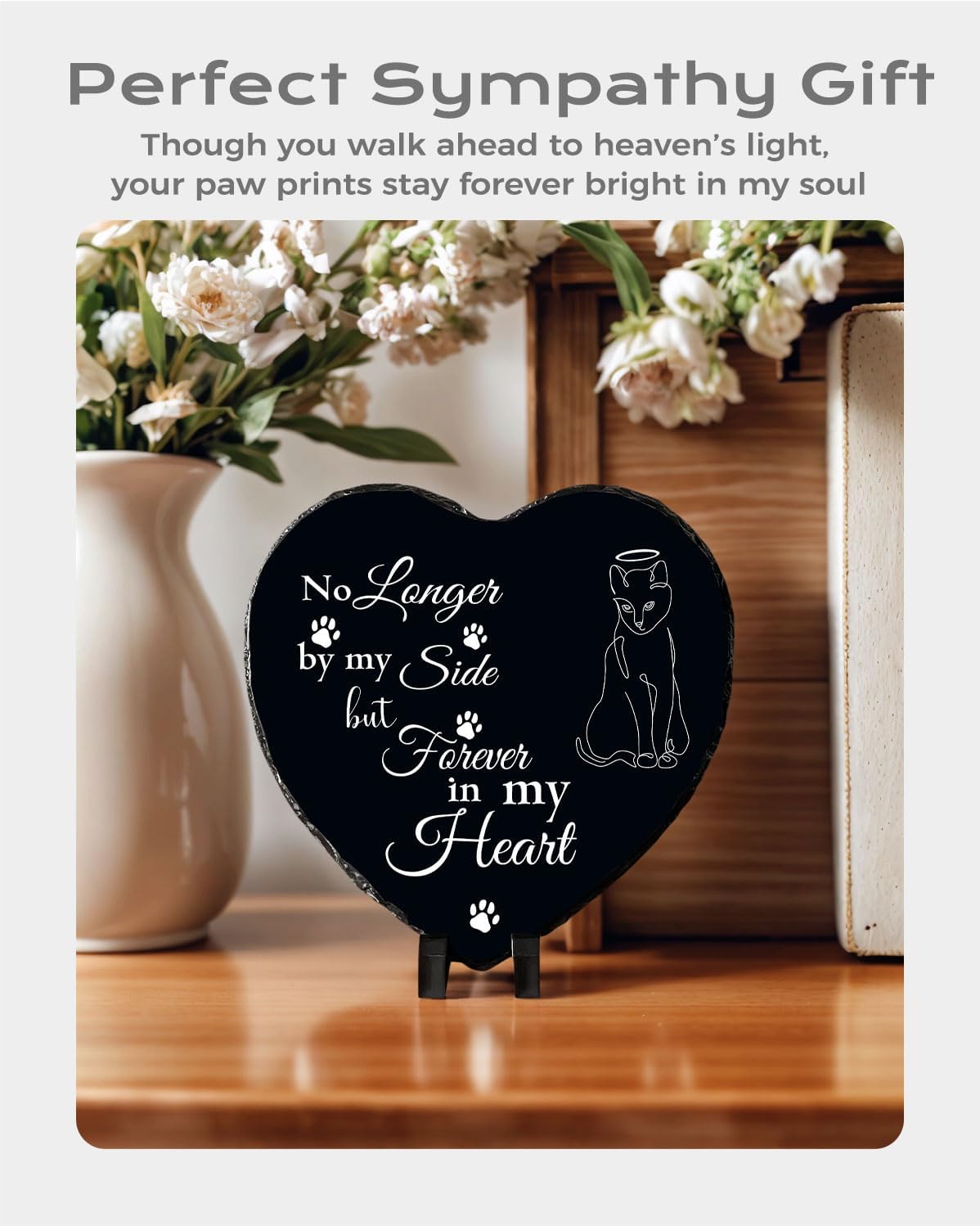 Cat Memorial Garden Stone Pet Loss Sympathy Gift, Bereavement Remembrance Plaque for Passing Away of Cat - in Memory Outdoor Funerary Grave Marker