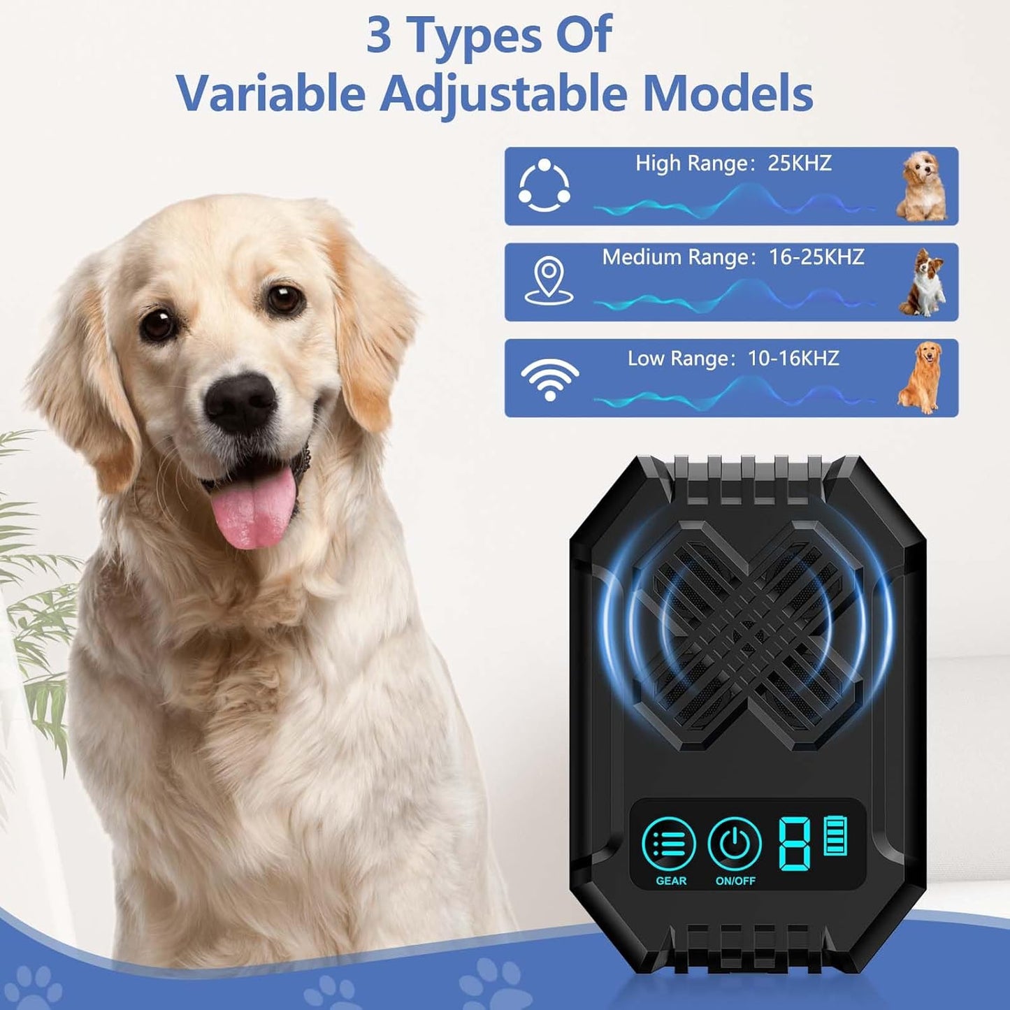 Anti Barking Devices, Dog Bark Deterrent Device 3 Adjustable Modes, Ultrasonic Dog Bark - Rechargeable Long Range 50FT Dogs Barking Control Devices for Indoor Outdoor