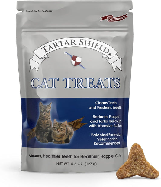 Tartar Shield Cat Treats | Daily Dental Treats | Cleans Teeth & Gums Fresh Breath Natural Oral Health Support | Wholesome & All-Natural Bites | USA Made | Tasty Chicken Flavor
