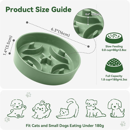 Ceramic Dog Slow Feeder Bowl - Small Dog Food Dish with Maze Puzzle Design - Slow Eating Puzzle Feeder for Pet Feed & Food Control - Whisker-Friendly Bowl for Cat Feeding - 6.3 Inch - 180 g - Green