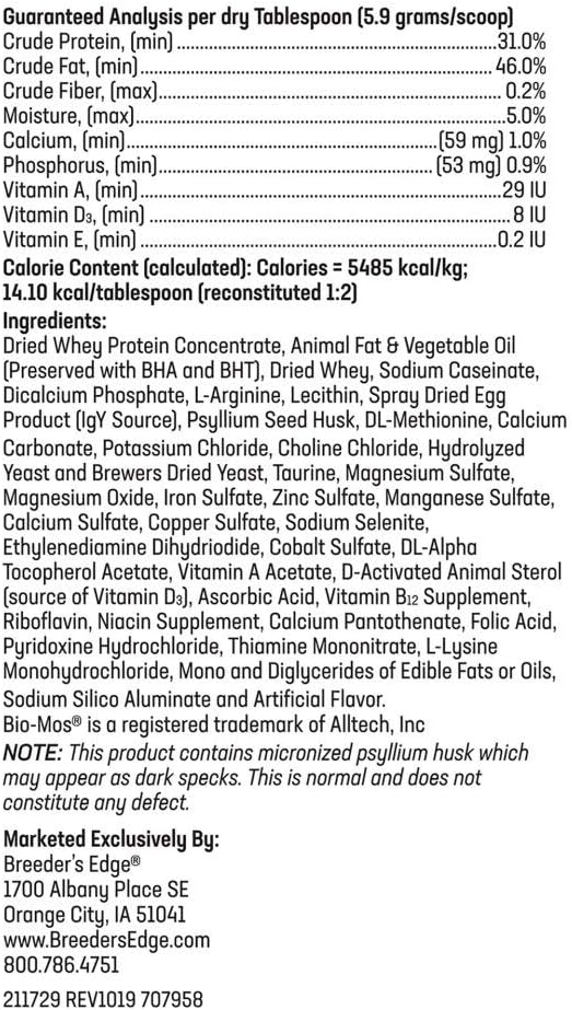 Breeder's Edge Foster Care Canine Milk Replacer Powder, Complete Nutritional Supplement for Puppies & Dogs, Supports Healthy GI & Immune System, Easy to Mix Formula, 12 oz