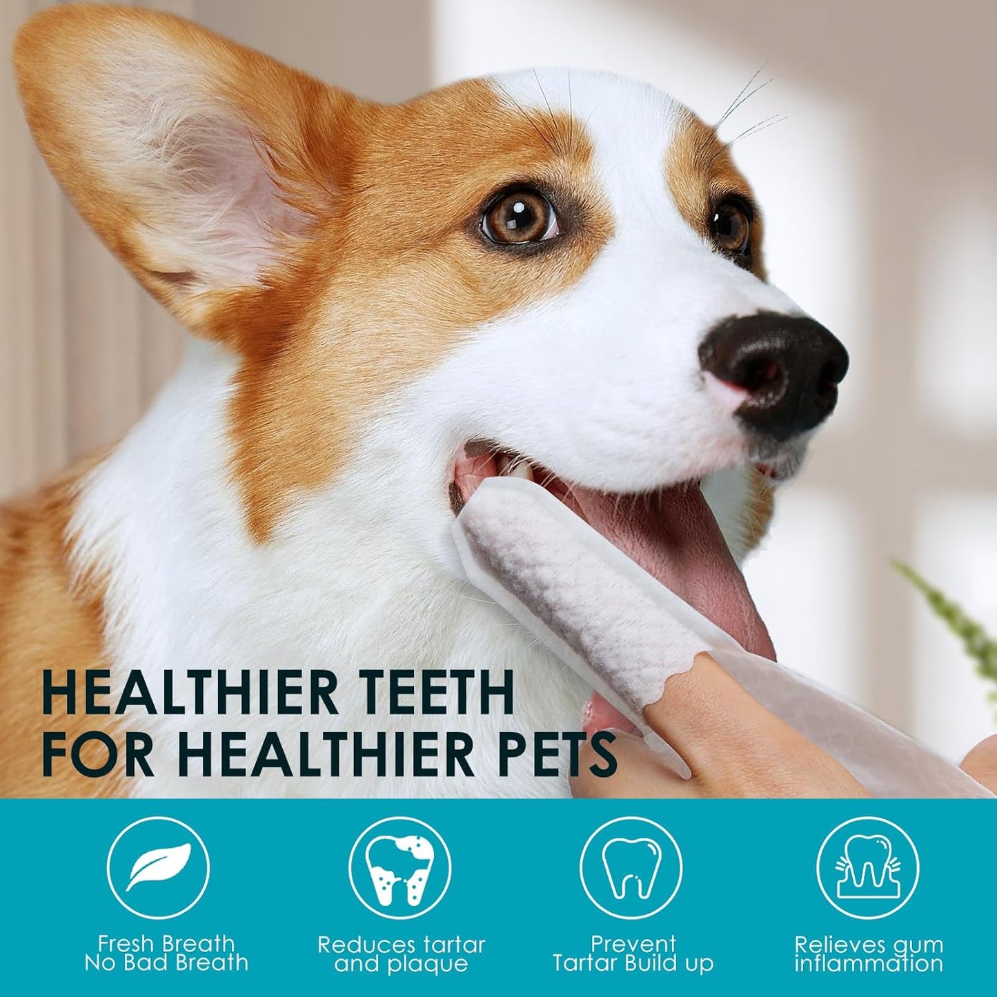 Dog Teeth Cleaning Wipes - Dental Wipes for Dogs Teeth & Cat Dental Care, Pet Teeth Cleaning Finger Wipes to Remove Plaque & Tartar for Fresh Breath (50 PCS)