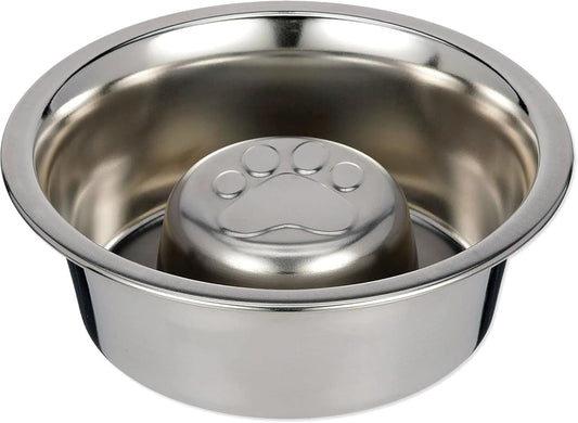 Palz&Co Slow Feed Reversible Stainless Steel Food and Water Bowl for Small Dogs and Cats, Promotes Healthy Eating and Mental Stimulation (Medium 16 Oz)
