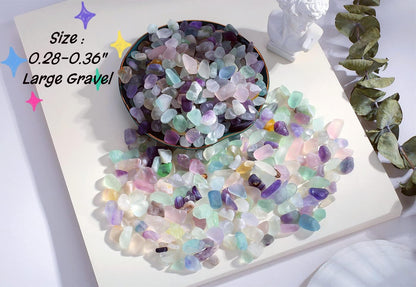 QINJIEJIE Fluorite Aquarium Gravel Rocks Decor Polished Tumbled Stones Chips Stone Crushed Healing Crystal Quartz Gemstone Bulk for Vase Filler Fish Tank Pea Gravel Fountain Potted 0.55lbs