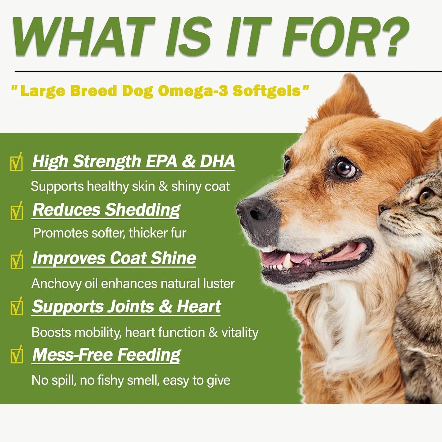 Dog Fish Oil Capsules for Large Breeds – No Spill, No Fishy Smell Softgels – Omega-3 EPA & DHA for Skin, Coat, Joints & Shedding Support