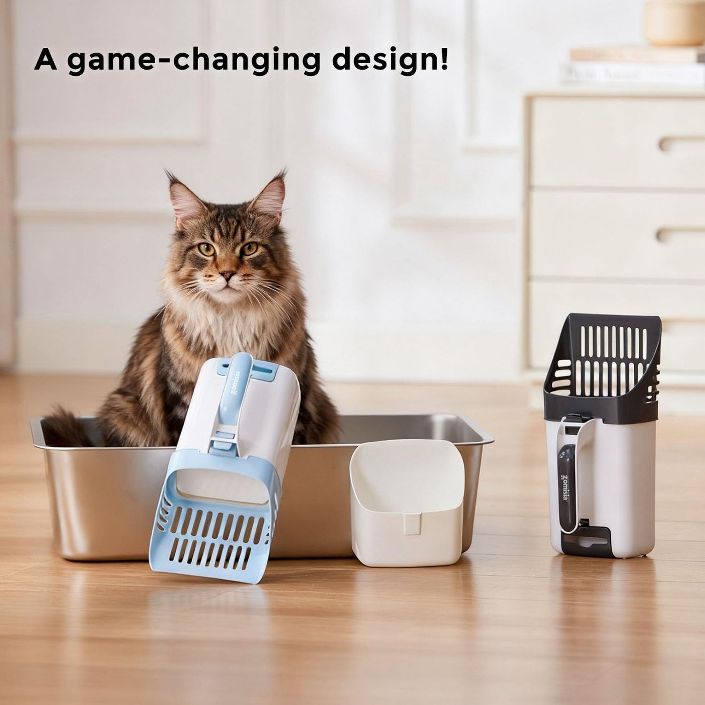 Cat Litter Scoop with Holder & Trash Can& Stainless Steel Litter Box