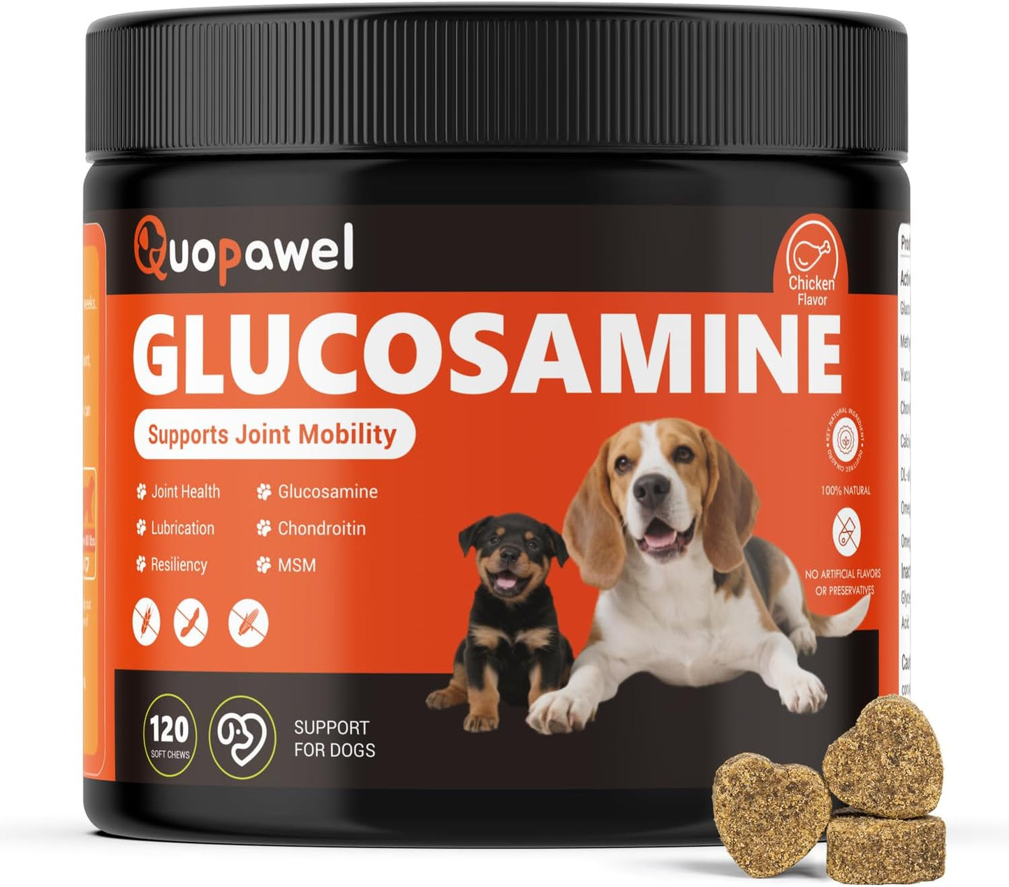 Hip and Joint Supplement for Dogs with Glucosamine, Chondroitin, MSM & Yucca - Glucosamine for Dogs，Joint Pain Relief Chews for Mobility & Discomfort-Chicken Flavor, 120 Count