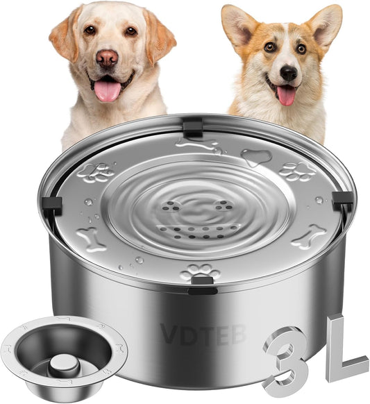 Dog Water Bowl 3L/101oz Stainless Steel No Spill Water Bowl for Dogs Spill Proof Slow Drinking Dog Water Feeder with Anti-Slip for Medium to Large Messy Drinkers