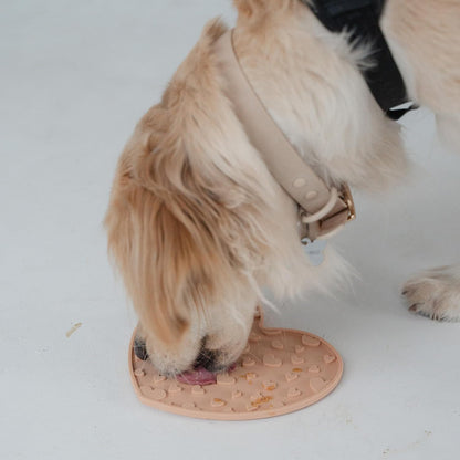 Enrichment Lick Mat: Blush Pink Heart - Grooved Silicone Dog Feeding Dish, Spread Food Or Treats onto The Mat, Pet Soothing, Suction Back