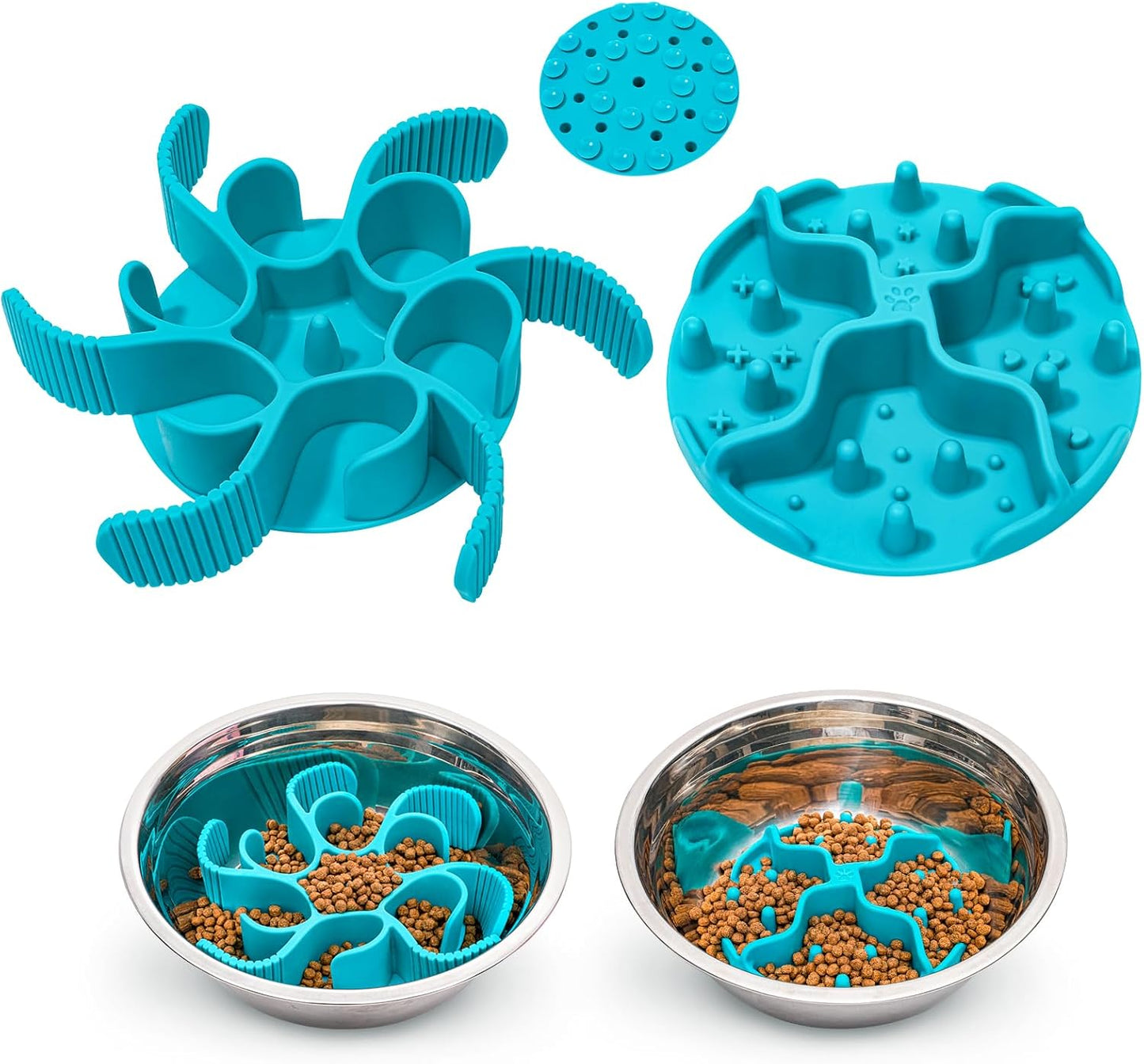 Slow Feeder Insert for Dog Bowl - 2PCS Anti-Bloat Silicone Mat with Super Suction, Slow Feeder Dog Bowls for Puppy Large Breed Dogs