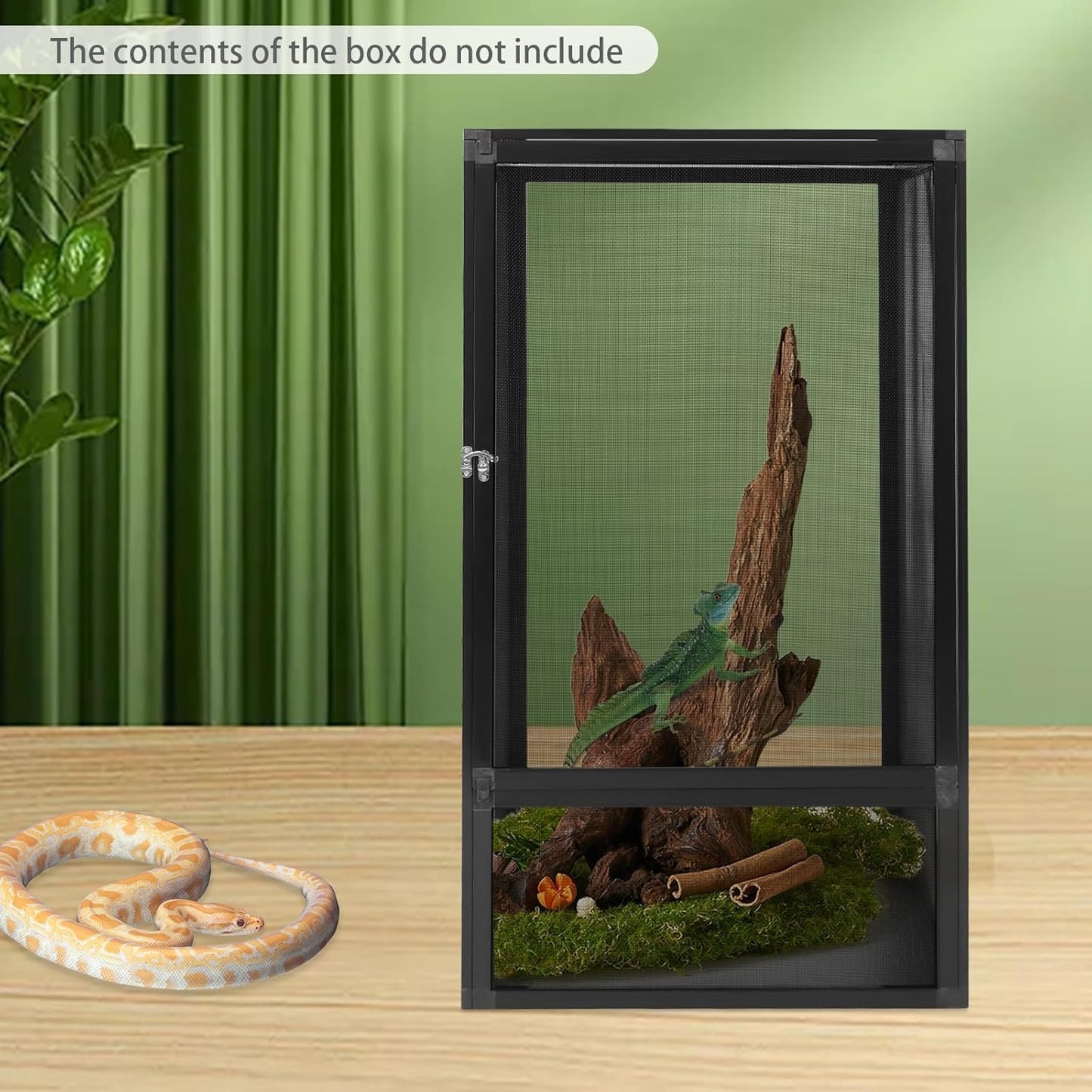 45 Gallon Reptile Terrarium Enclosure - 18"x18"x32" Habitat Pet Feeding Net Box with Escape-Proof Lock, 360°Panoramic, Top Ventilation for Chameleon/Lizard/Gecko/Snake/Spider