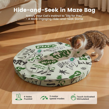 Gardner Pet Interactive Cat Toys Ball,Self Moving Ball in Play Mat,Tap Activation Moving Toy Hide and Seek Exercise Kicker Mouse Catching Game for Indoor cat,Real Bird Calls,28 Inch Mat(Without holes)