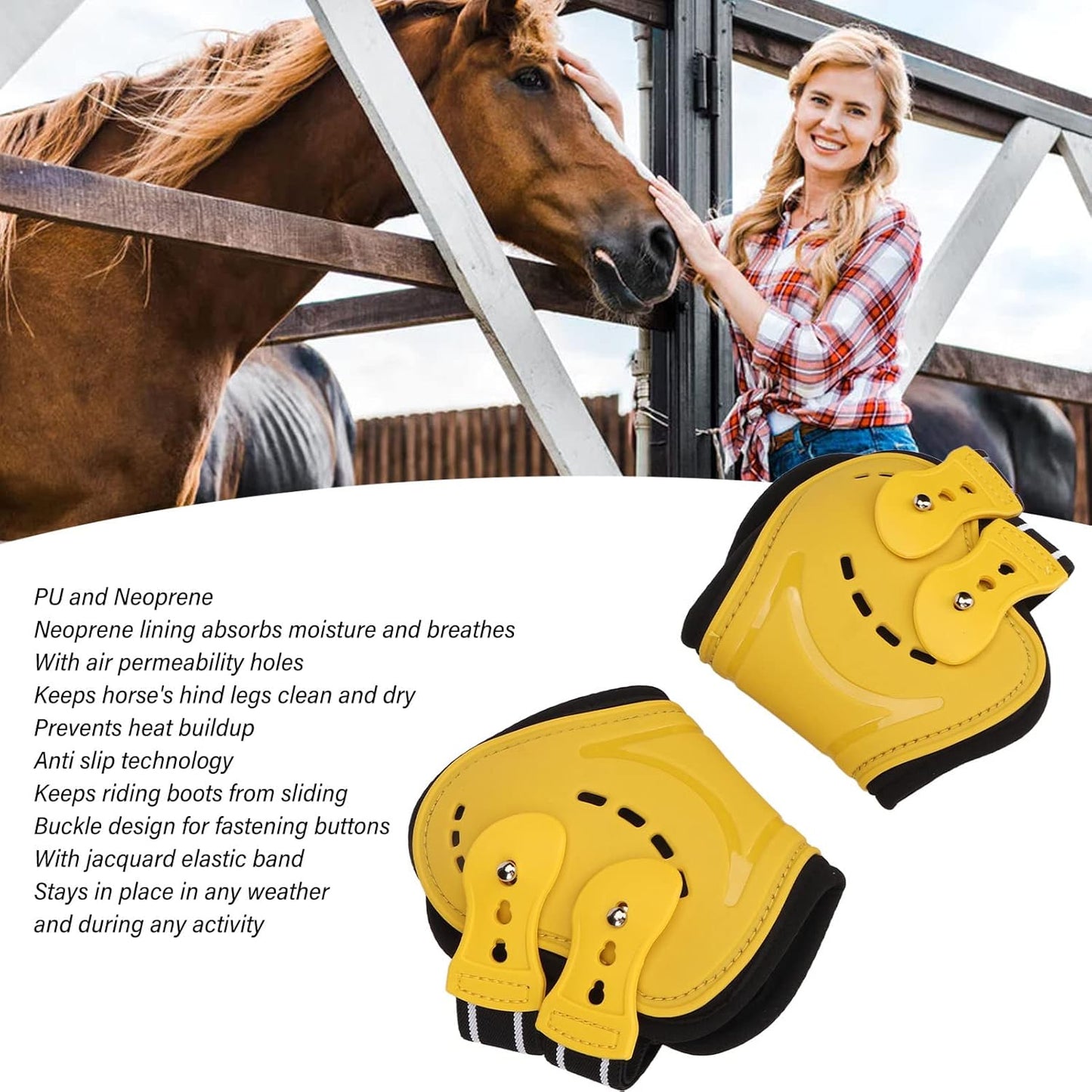 Horse Fetlock Boots, Protective Horse Hind Leg Boots, Breathable Slip Lightweight Horse Boots with Fastening Button for Show Jumping and Training, Yellow