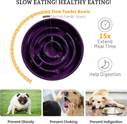 Ceramic Slow Feeder Dog Bowl,1.5 Cups Pet Slow Feeder for Small and Medium Breed,Puzzle Dog Food Dish,Anti-Gulping,Stop Bloat,Preventing Choking(Purple)