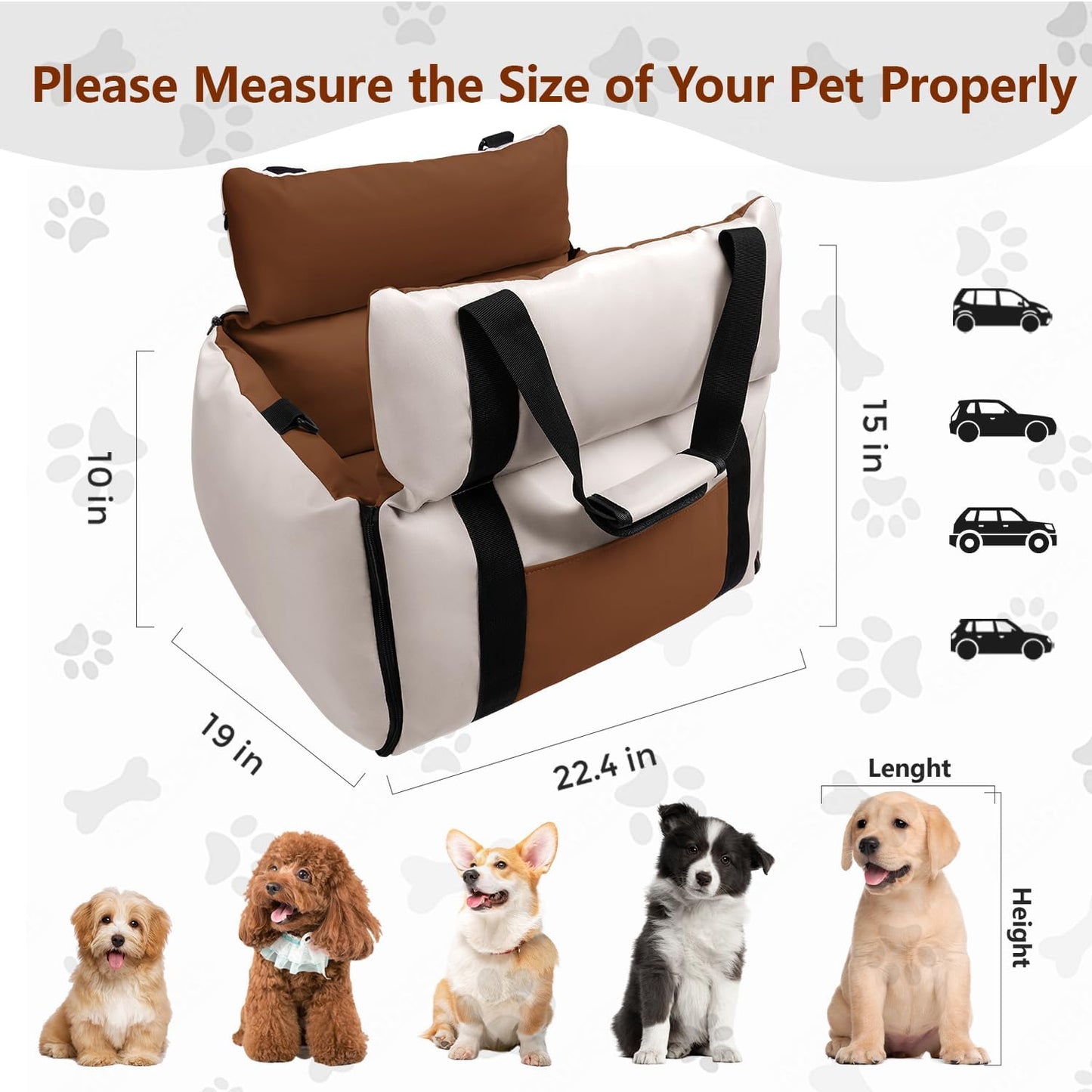 Dog Car Seats for Small Dogs, Waterproof Dog Booster Carseat with Storage Pockets, Thickened High Resilience Cotto & Clip-On Safety Leash, Pet Back Seat Puppy Travel Carrier Bed