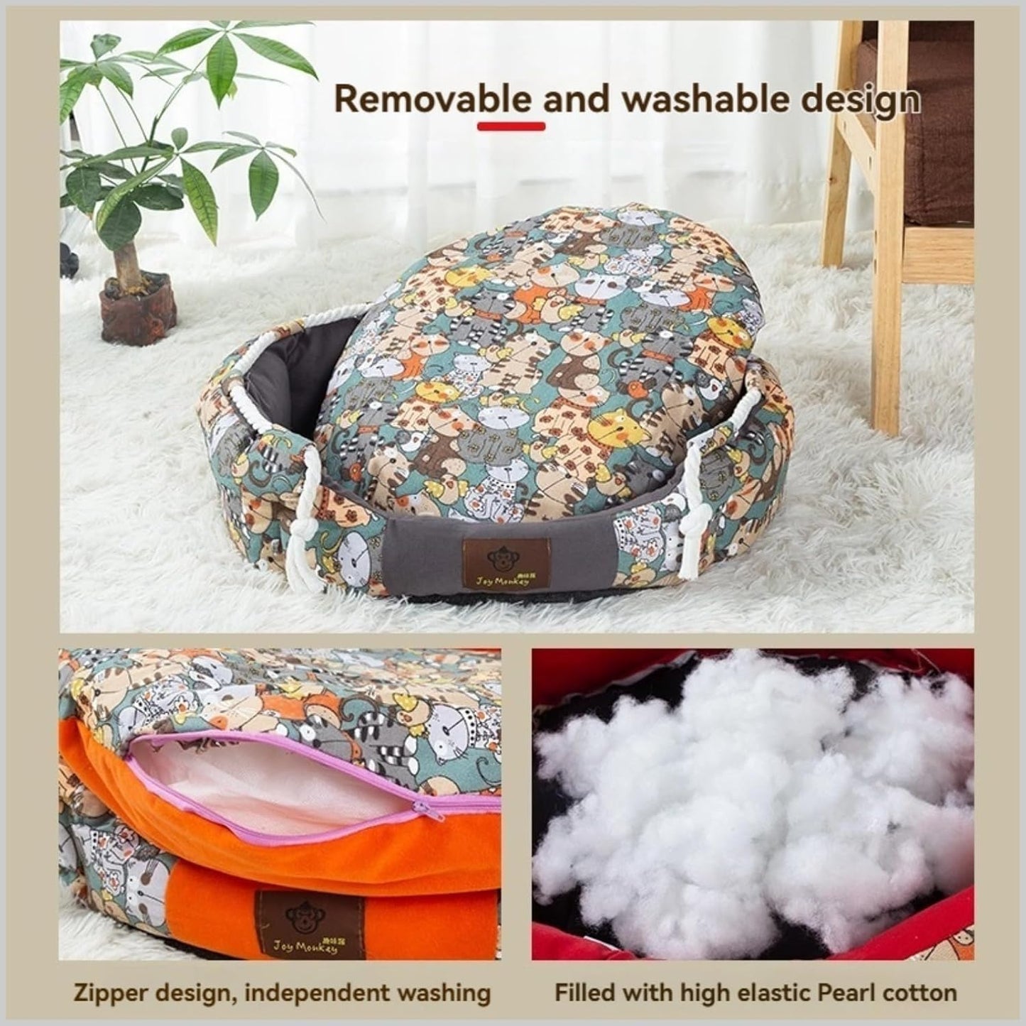 Large Cute Orthopedic Round Plush Cat & Dog Bed Pet Sofa Washable Cushion Durable Breathable Comfort with Non-Slip Bottom All Season Cozy Pet Mat (Orange,X-Large)