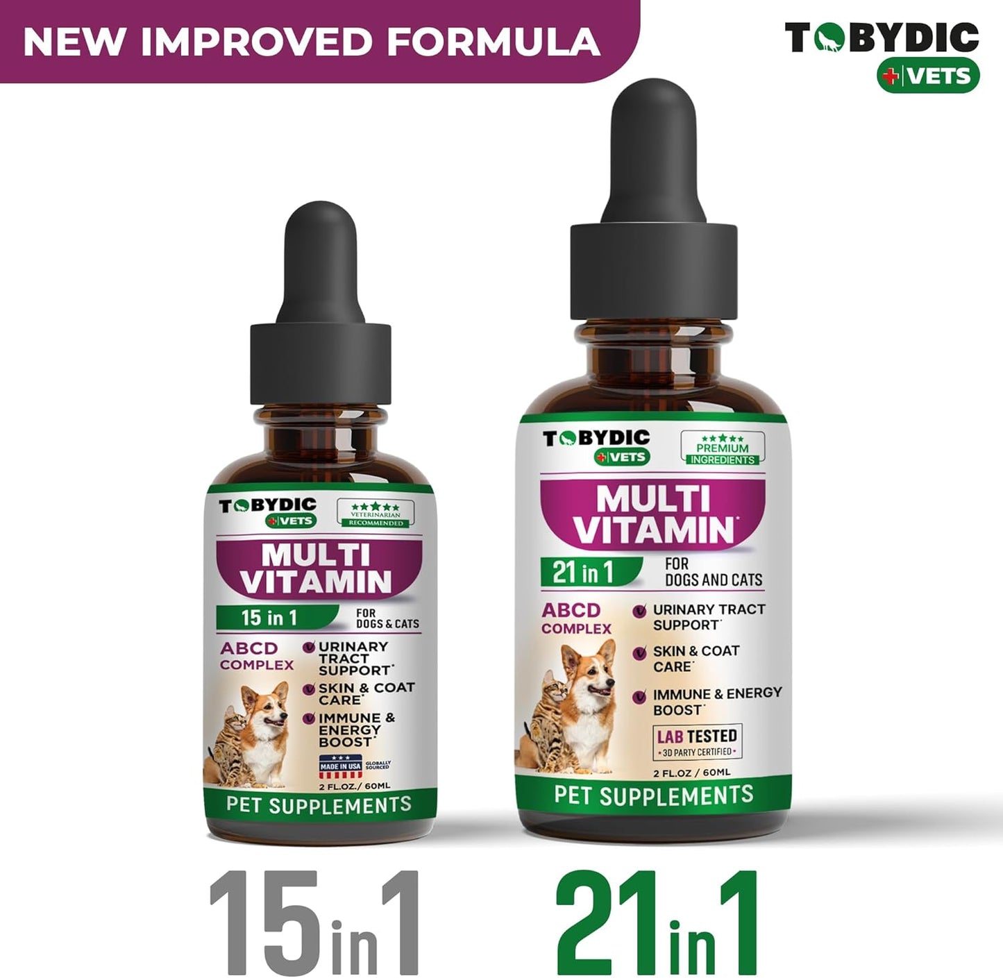 Cat & Dog Multivitamin 21 in 1 Pet Supplements with Cranberry & Glucosamine - Natural Medicine & Support for UTI, Urinary Tract, Bladder, Kidney, Skin Coat, Joints Treatment Made in USA