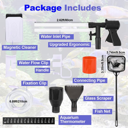 12pcs Fish Tank Cleaner Kit, Multi-Functional Aquarium Tank Vacuum Gravel Cleaning Tool Kit with Magnetic Glass Cleaner Accessories for Sand Siphon Washing and Water Changing