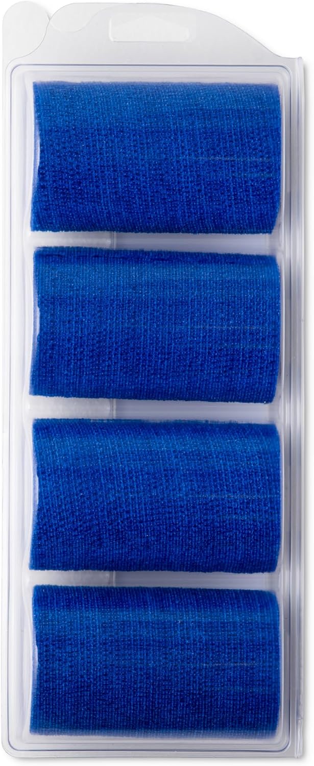 PowerFlex Equine – Extra Strong Self-Adhering Bandage Wrap – Wound Care, Compression & Support Bandage for Horses, Cows & Dogs – Blue, 4 inch, 4 Rolls (Resealable Case)