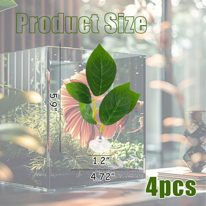 4 Pcs Betta Fish Leaf Pads with Suction Cups Adjustable Aquarium Tank Accessories Plastic Simulated Plants for Betta Resting Breeding Spawning and Playing Décor