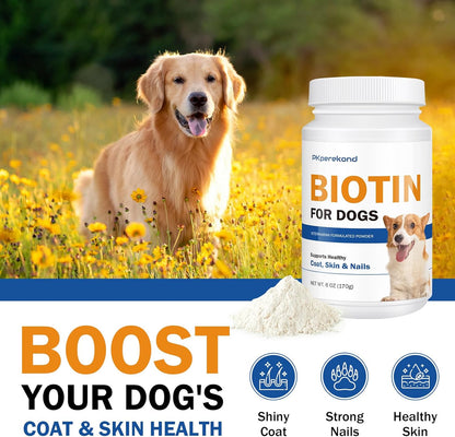 Biotin for Dogs, Supports Shiny Coat and Healthy Skin, Strengthens Dog Nails, Biotin Powder Supplement for Dog Shedding, Dry Skin Relief for Dogs, 6 oz