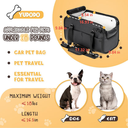 YUDODO 18lbs Dog Car Seat (Width >9in) for Small Dog Large Center Console with Removable Velvet Cushion Luxury Puppy Cat Travel Portable Booster Seat Anti-Slip Pet Car Bed Carseat PU Leather Black