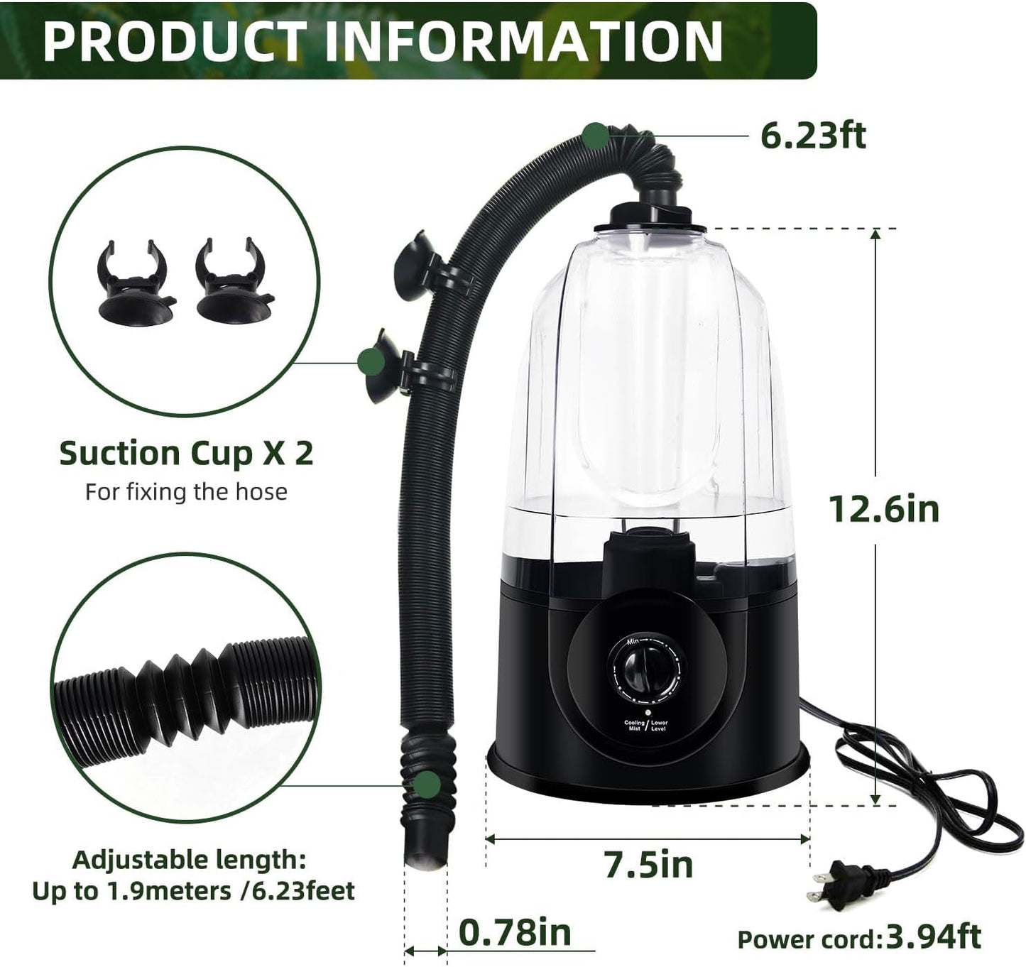 Coospider 3.8L Reptile Fogger Mister, Quiet Reptile Humidifier for Reptiles Tank, Terrarium Humidifiers with Extended Tube, Automatic Reptile Misting System for Reptiles Amphibians Herps Vivarium