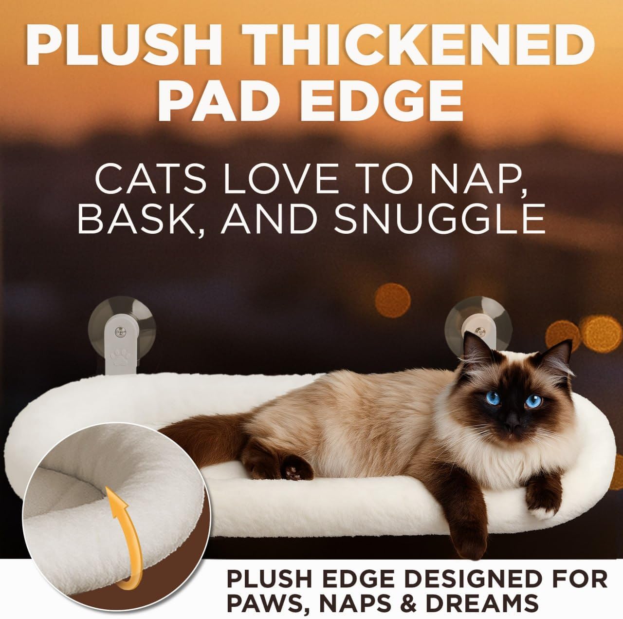 Cat Window Perch – Strong 6 Suction Cup Cat Hammock Bed That Holds up to 50 lbs with Washable Reversible Cover, Sturdy Metal Frame for Indoor, Window or Wall Mounted Perch (White)