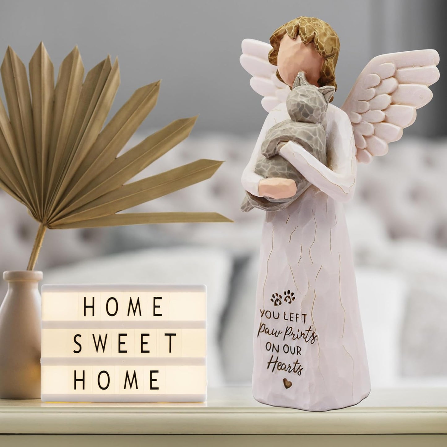 Cat Memorial Gifts for Loss of Cat, Pet Loss Sympathy Gift, Pet Cat Remembrance Gifts, Cat Loss Sympathy Gift, Cat Mom Gifts for Cat Lovers, Cat Statue Hand-Painted Figurines Angel Cat (Gray)