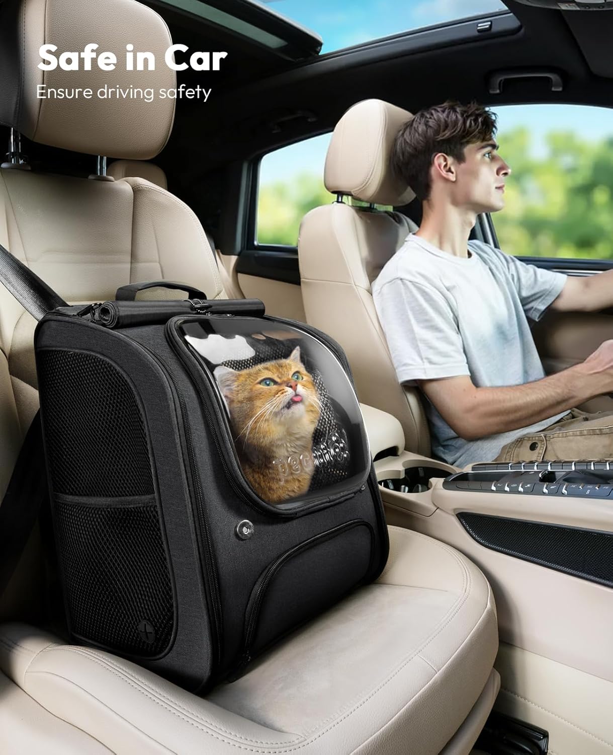 Pecute Cat Backpack Carrier, Large Space Cat Bubble Backpack, Breathable Cat Carrier, Shaded Dog Backpack Carrier, Ergonomic 3D Design for Travel, Hiking, Suitable for Shopping, and Vet, Black