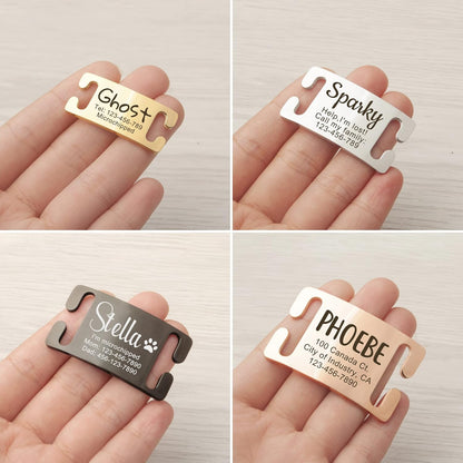 Anavia Slide On Silent Pet ID Tags, S/M/L/XL Personalized Gold Black Stainless Steel Customized Engraved Cat Dog Name Tags, Glossy Finish Chew-Proof Quiet Dog Collar Tag (Medium, Rose Gold)