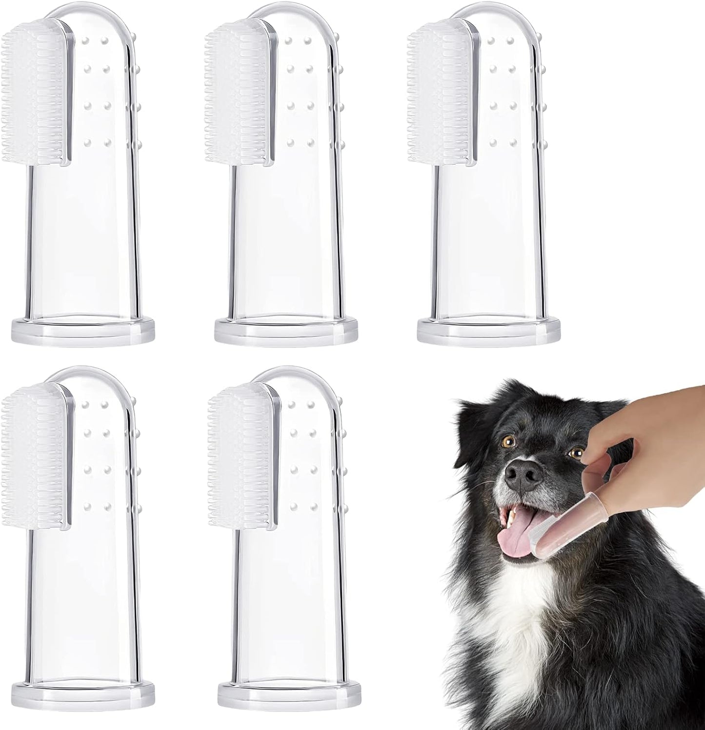 BLMHTWO 5 Pieces Dog Tooth Brushing Kit Finger Toothbrush for Dogs Cat Puppy Toothbrushs with Silicone Bristles and 16 Round Particles Thickened Silicone-Layer Transparent Dog Toothbrushs for All Pets