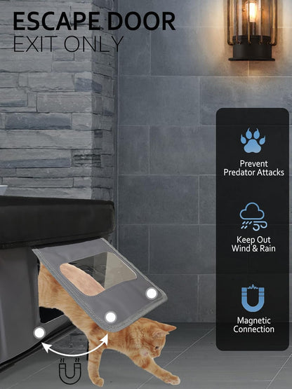 Heated Cat House for Outside Insulated in Winter,Super Large,Fully Waterproof,Adjustable Awning,Escape Door,Indoor Outdoor Cat Shelter for Feral Stray Barn Cat to Stay Warm&Dry,Black/Gray,L Size