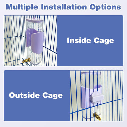 PINVNBY Bird Water Dispenser 9.47 Fl Oz Automatic Parrot Water Feeder Suspended Water Dispenser Bird Cage Accessories for Parakeet Budgie Lovebird Cockatiel Finch (Purple)