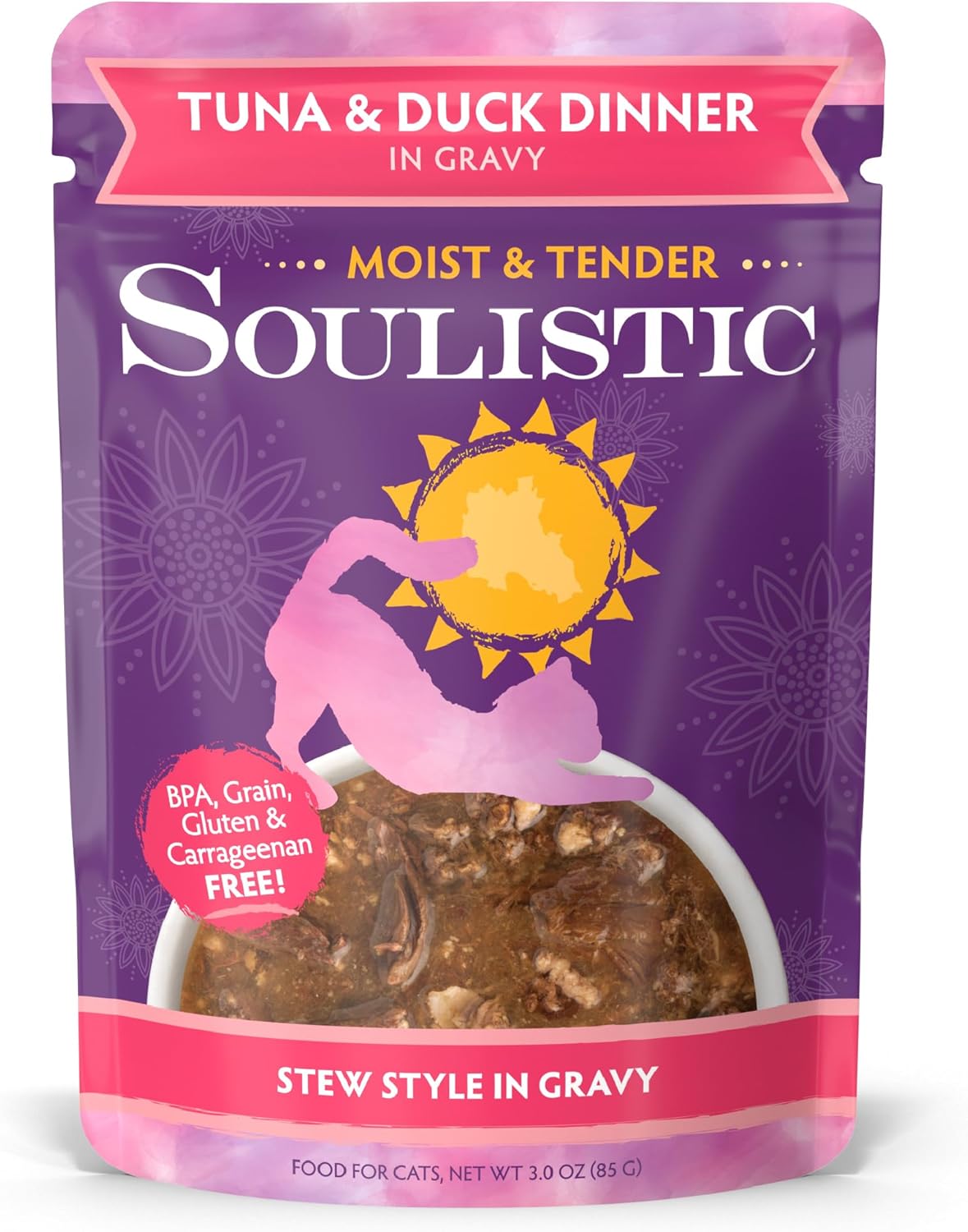 Soulistic Moist and Tender, Tuna and Duck Dinner in Gravy, 3oz Pouch, Pack of 8