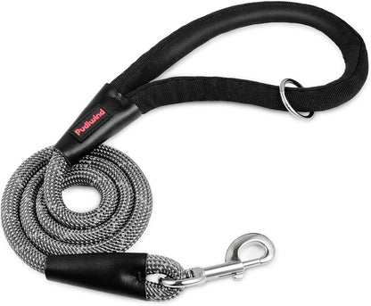 Black Heavy Duty Reflective Nylon Dog Leash with 200kg Pull Control, Padded No-Slip Handle & Zinc Alloy Lock for Medium to Large Dogs & Large Breeds, Ideal for Night Walking & Daily Training