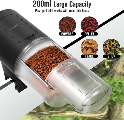 Automatic Fish Feeder for Aquarium, Vacation, 7, 14 Day Auto Dispenser with Timer, 200ml Large Capacity, Battery Powered, Ideal for Turtle/Fish Tank Aquarium Accessories, Batteries Included