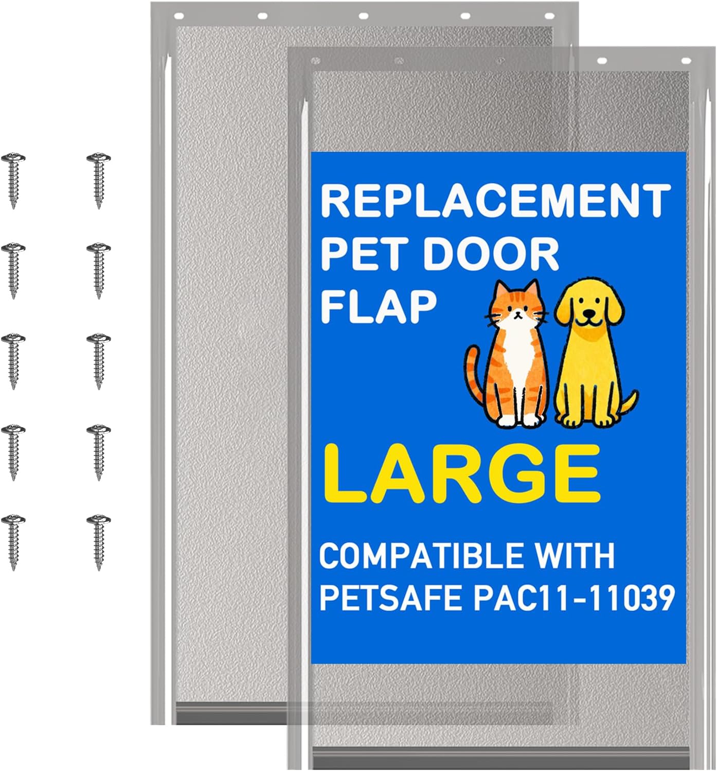 2PACK Large Pet Door Replacement Flap with Screws, Compatible with PetSafe Freedom PAC11-11039 10 1/8" X 16 7/8" (Smoky Translucent)