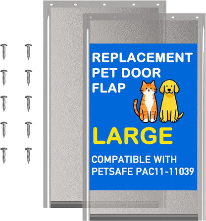 2PACK Large Pet Door Replacement Flap with Screws, Compatible with PetSafe Freedom PAC11-11039 10 1/8" X 16 7/8" (Smoky Translucent)