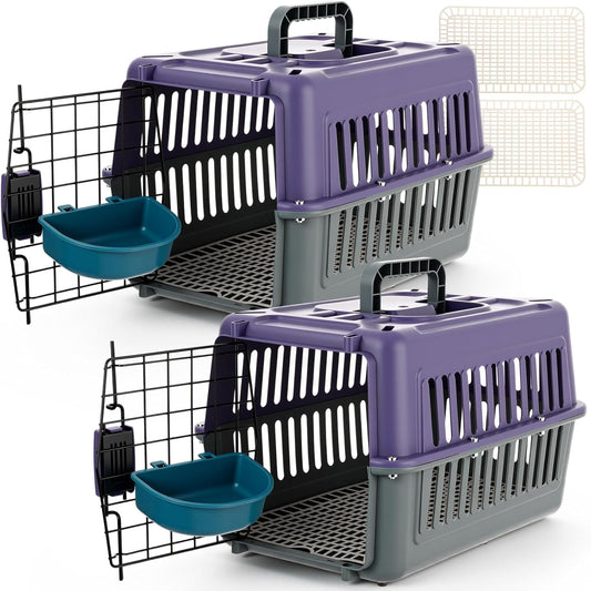 2 Set 17.5" Hard-Sided Travel Pet Carriers for Small Dogs and Cats Plastic Dog Crate Cat Kennel with Door, Ventilation and Security Lock Portable Carrier for Car Airline Travel,Up to 13Lbs(Purple)