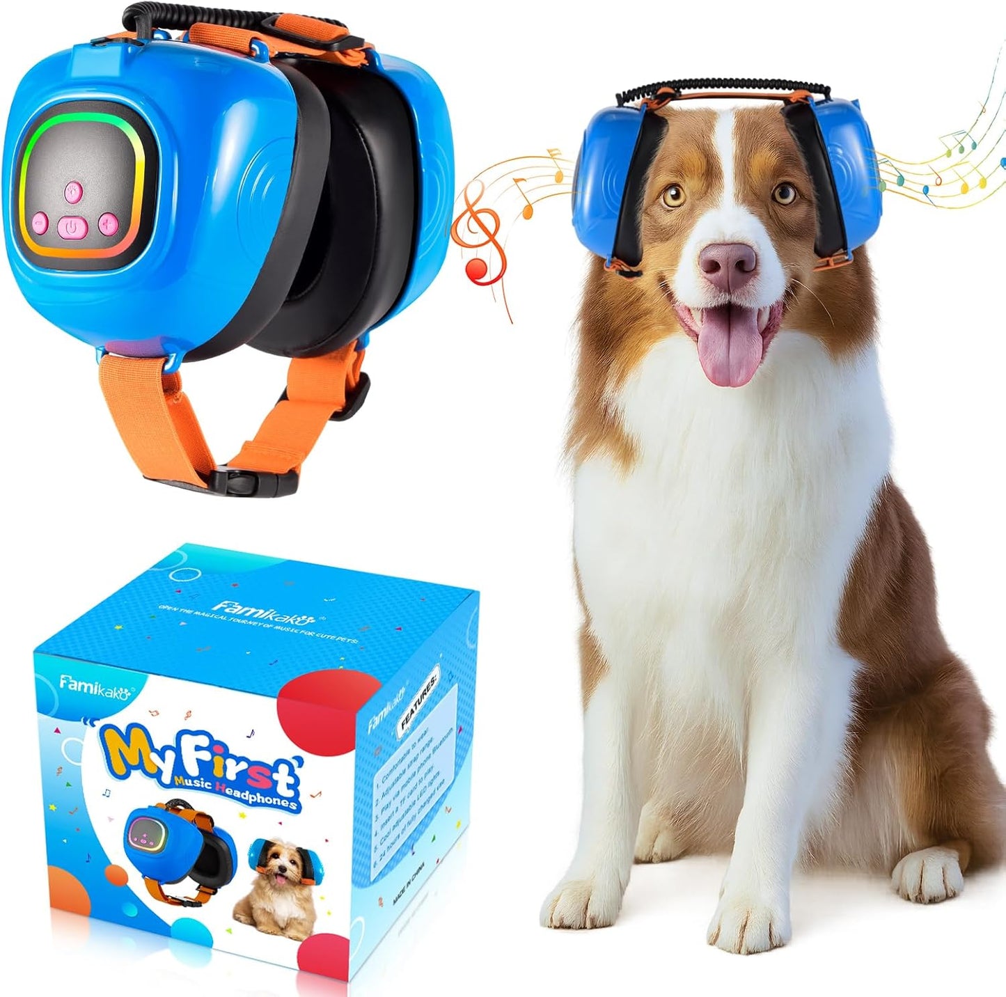 Dog Music Headphones for Anxiety Relief Fireworks Thunder Noise Blocking Earmuffs with Sound Isolation Calming Classical ASMR Music for Dogs – Pet Ear Muffs (Blue, Small)