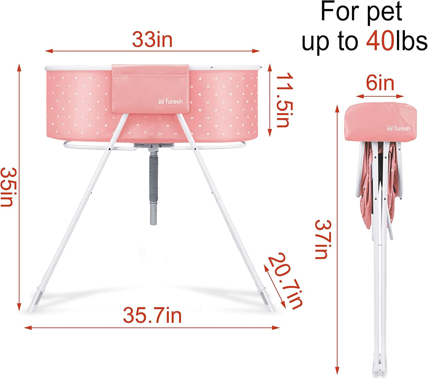 Furesh Little Dipper Dog Bath Tub and Wash Station for Bathing Shower and Grooming, Elevated Foldable and Portable, Indoor and Outdoor, for Small and Medium Size Dogs, Cats and Other Pet (Pink)