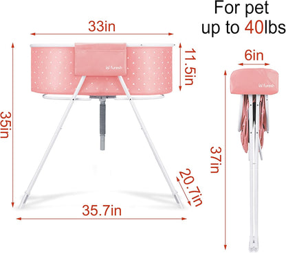 Furesh Little Dipper Dog Bath Tub and Wash Station for Bathing Shower and Grooming, Elevated Foldable and Portable, Indoor and Outdoor, for Small and Medium Size Dogs, Cats and Other Pet (Pink)
