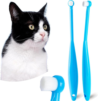 Small Dog Toothbrush, Cat & Puppy Tooth Brushing Kit, Ultra Soft & Mini Head Teeth Brush for Kitten & Tiny Pet, Doggy Toothbrushes Deep Dental Cleaning, 2 PCS - Blue
