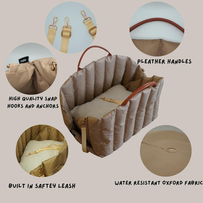 ZEPA Dog Car seat for Small Dogs, Dog Carrier for Small Dogs, Washable Oxford Fabric with Sherpa Pillow Adjustable Straps and Clip-on Leash Travel Carrier Bed 25Lb (Large)